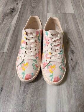 Coach Clip Low Top Floral Canvas Sneakers Chalk Multi Women’s Size 8B C8957